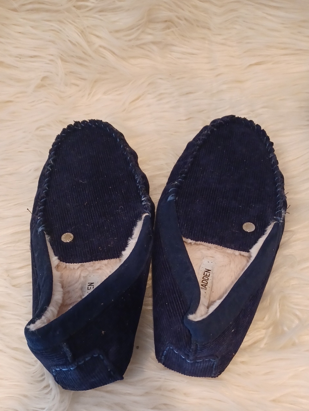 Steve Madden Navy Corduroy Slip-On Moccasin Slippers